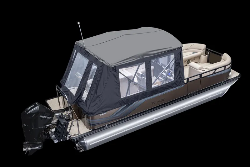 The Image of 2026 Tahoe Pontoon Sport 85 Rear Fish 21 with canopy and Mercury outboard motor. - 0