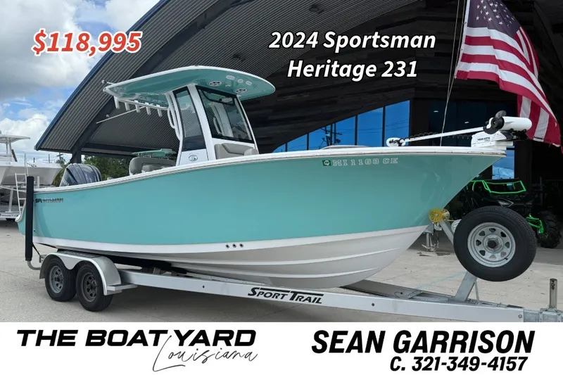 The Image of 2024 Sportsman Heritage 231 Center Console boat on trailer, priced at $118,995. - 1