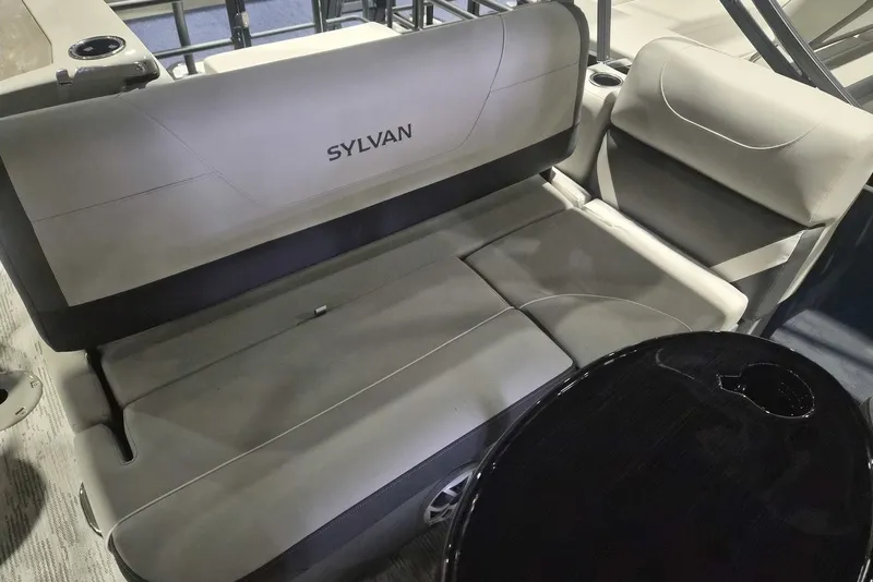 Slide: The Image of Luxurious seating on 2026 Sylvan X3 DLZ DH BAR pontoon boat, featuring sleek design and comfort. - 10