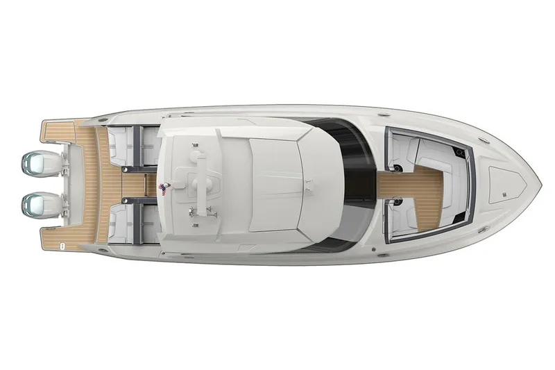 Slide: The Image of 2027 Tiara Yachts 34 LX, top view, showcasing sleek design and spacious deck layout. - 18