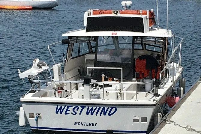 Slide: The Image of Island Hopper Forward Cabin 2002 boat named "Westwind" docked in Monterey harbor. - 1
