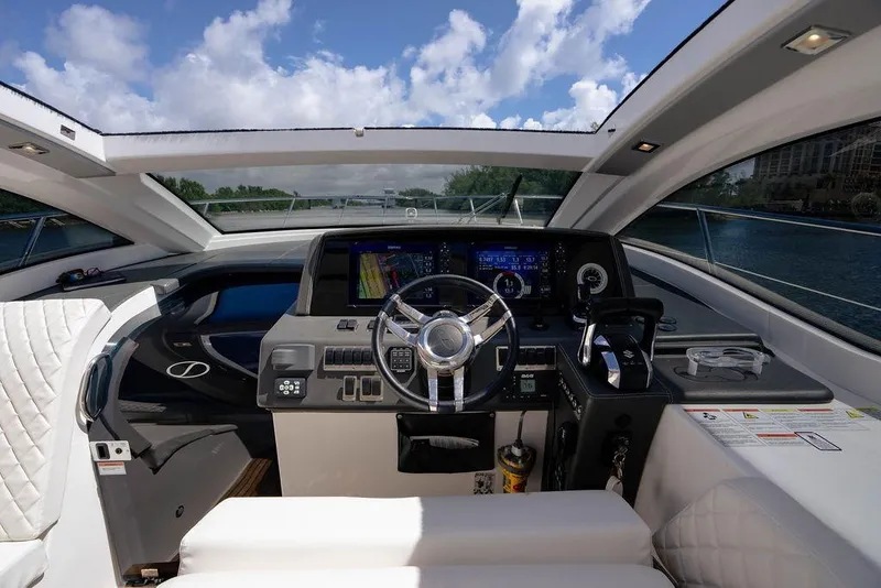 Slide: The Image of Cockpit of 2022 Schaefer 400 Sport yacht with modern navigation controls. - 49