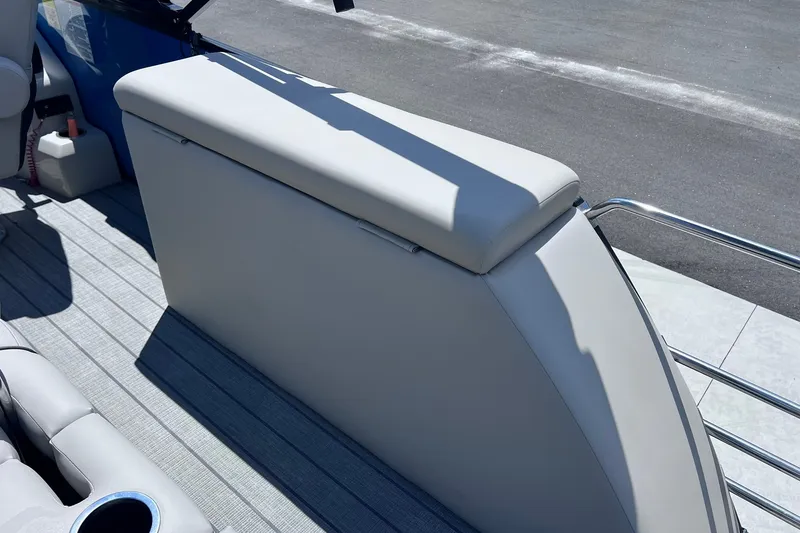 Slide: The Image of 2024 Starcraft SLS 3 boat interior with cushioned seating and sleek design. - 17