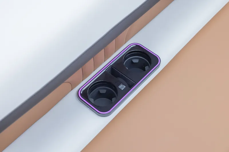 Slide: The Image of 2026 Tahoe Pontoon Grand Tahoe Elite Windshield 25 cup holders with ambient lighting. - 19
