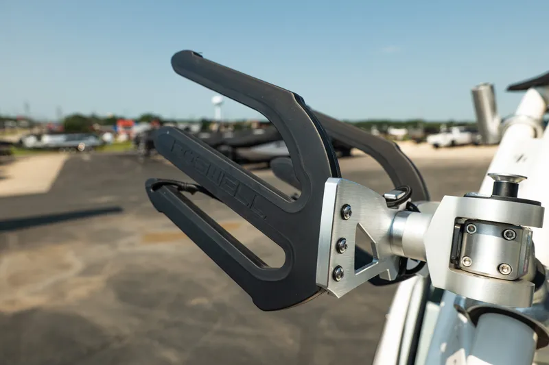 Slide: The Image of Close-up of a 2015 Moomba Mojo boat accessory, featuring a sleek metal and rubber design. - 43