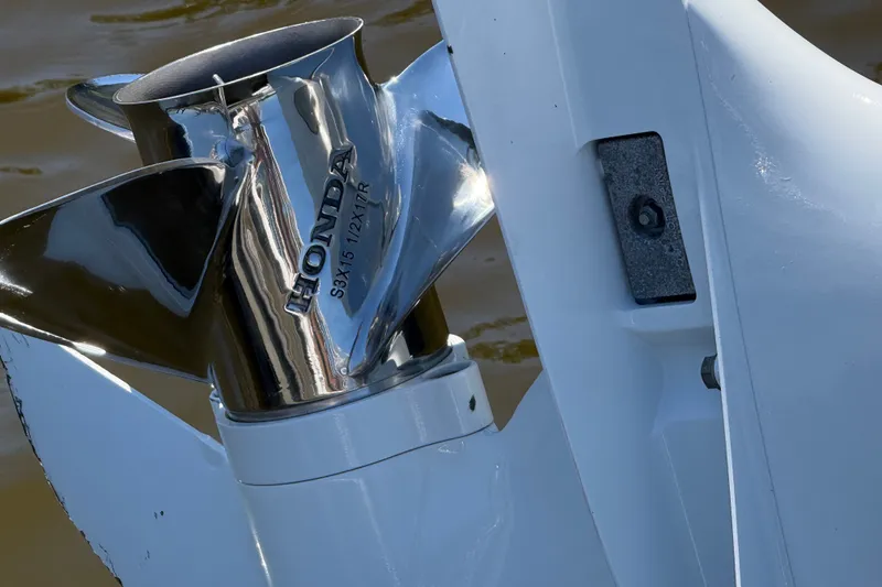 Slide: The Image of Close-up of a Honda boat propeller on a 2020 Seaway 24. - 42