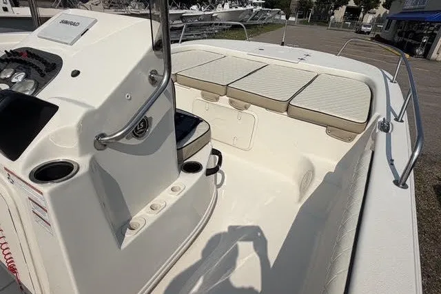 Slide: The Image of 2020 Carolina Skiff 19 LS boat interior with seating and control panel. - 8
