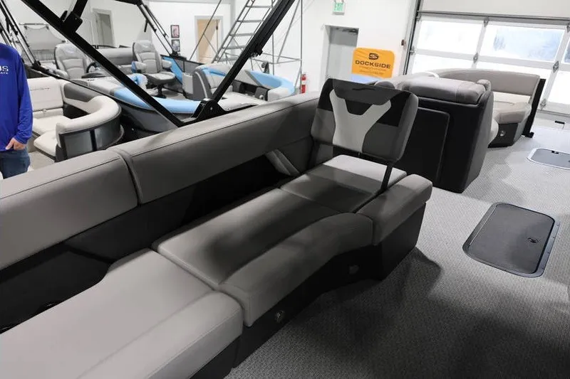 Slide: The Image of Luxurious interior of 2026 Evotti 523QL OMNI boat with modern seating design. - 22