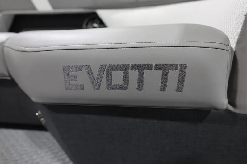 Slide: The Image of Gray leather seat with "EVOTTI" branding, model 523QL OMNI, year 2026. - 12