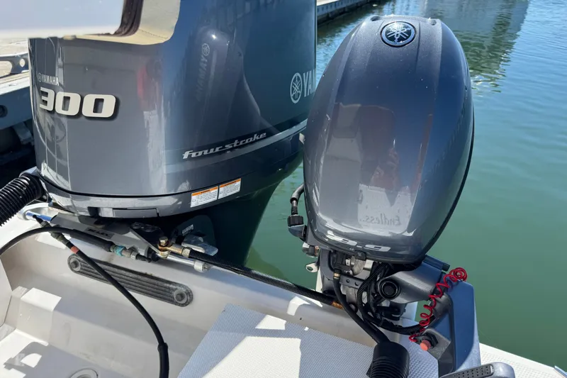 Slide: The Image of Yamaha 300 four-stroke outboard engine on a 2018 Ranger Tugs R-27 boat. - 6