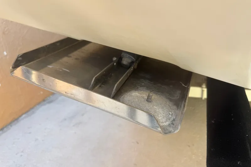 Slide: The Image of Close-up of a 2008 Scout 282 Sportfish boat's trim tab detail. - 73