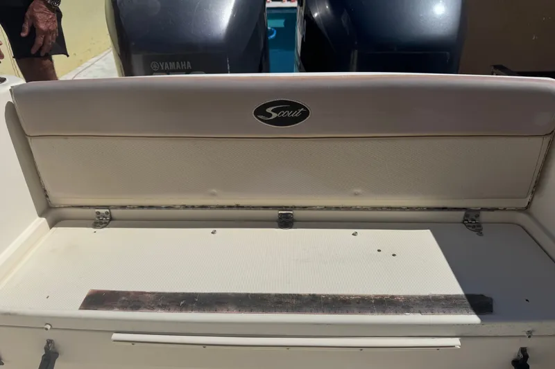 Slide: The Image of 2008 Scout 282 Sportfish boat seat with Yamaha engine in background. - 8