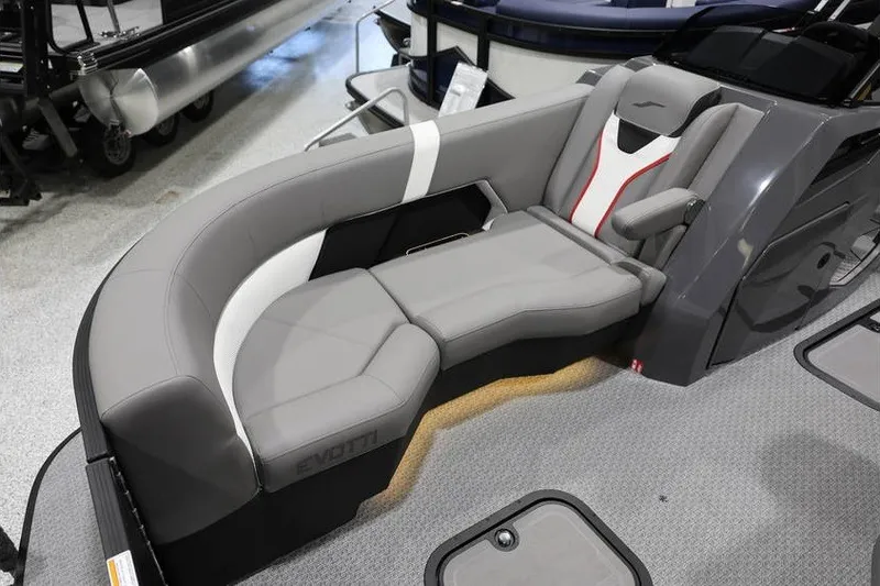 Slide: The Image of Luxurious seating on 2026 Evotti 721QL boat, featuring sleek gray upholstery and modern design. - 5