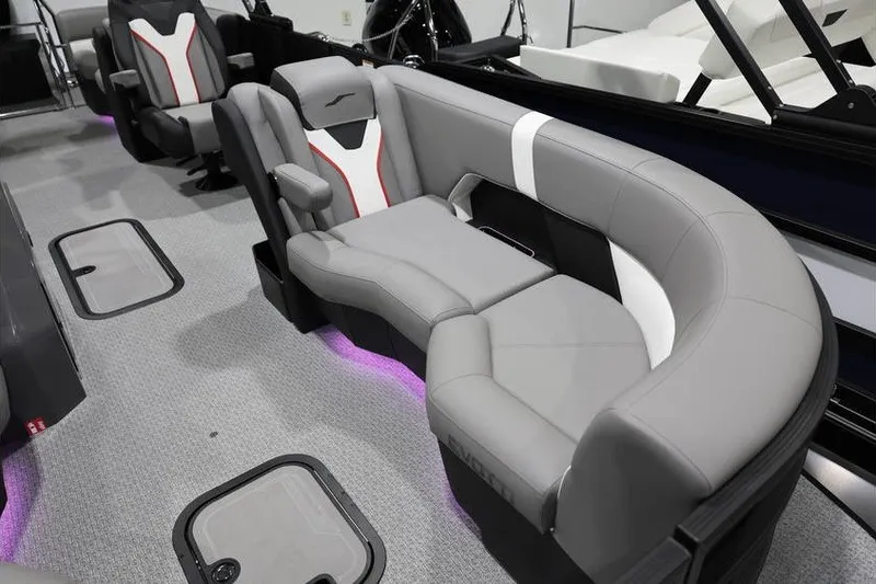 Slide: The Image of Luxurious interior of 2026 Evotti 721QL boat with modern seating and ambient lighting. - 4