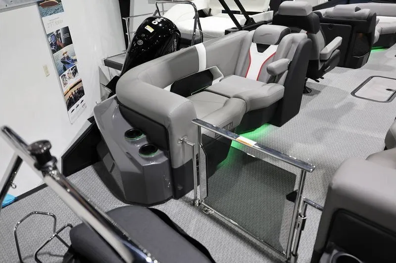 Slide: The Image of Interior of 2026 Evotti 721QL boat with modern seating and sleek design. - 11