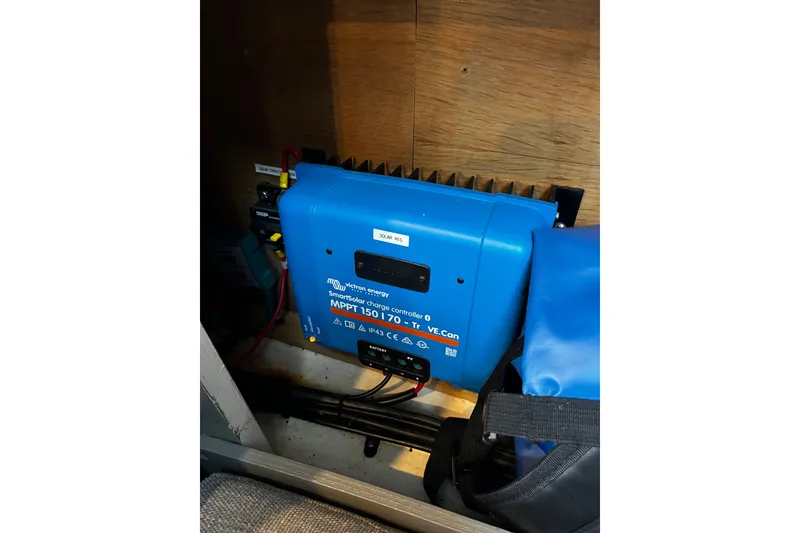 Slide: The Image of Victron Energy SmartSolar charge controller in Oyster 53 Deck Saloon, 1999 model. - 53