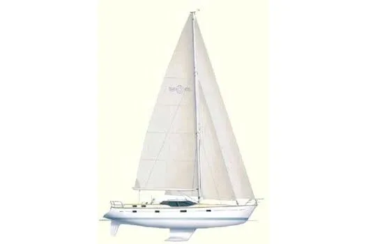 Slide: The Image of 1999 Oyster 53 Deck Saloon sailboat with white sails and sleek design. - 88