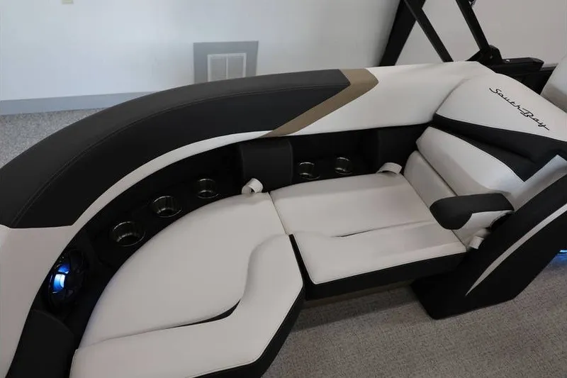 Slide: The Image of Luxurious seating in 2026 South Bay 224 RS Tritoon boat, featuring sleek design and comfort. - 15