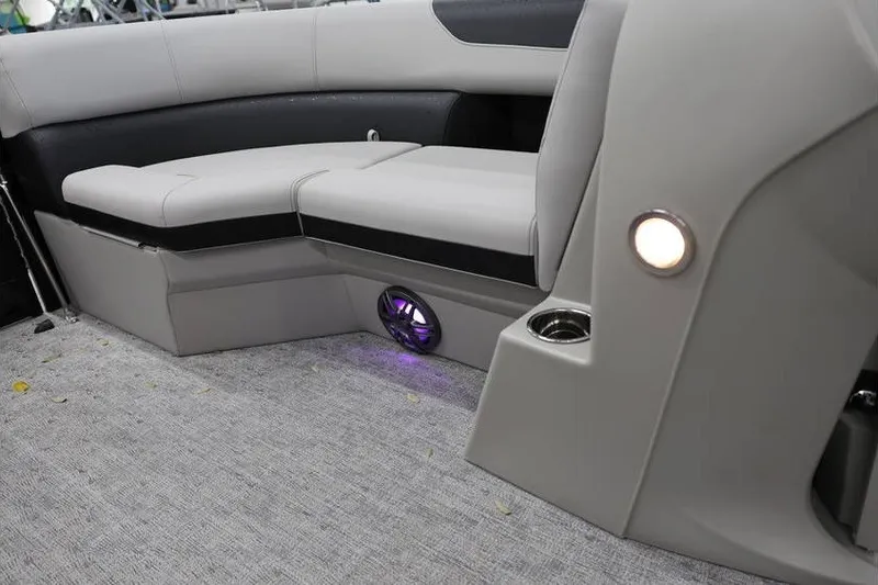 Slide: The Image of Luxurious seating in 2027 South Bay LE 224 RS 2.75 JAWS Edition boat interior. - 17
