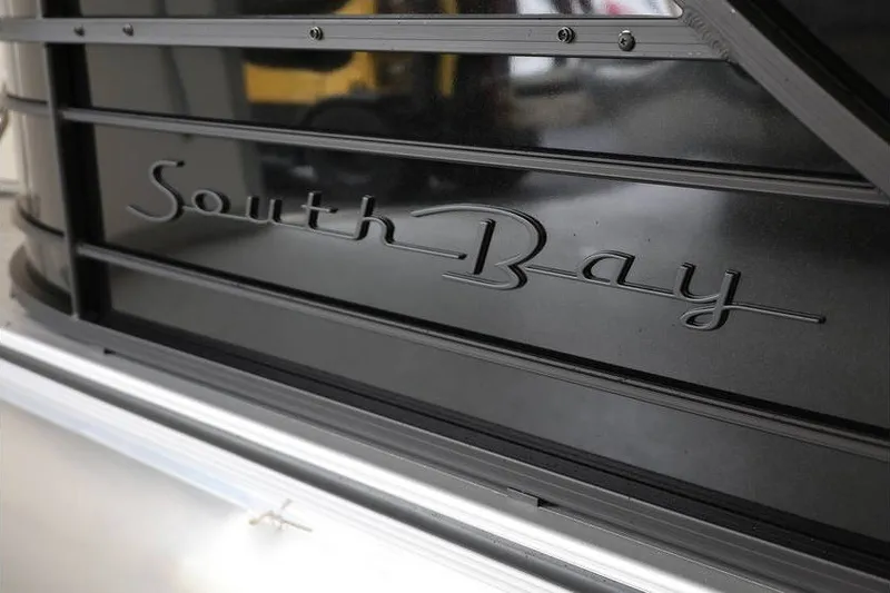 Slide: The Image of Close-up of 2027 South Bay LE 224 RS 2.75 JAWS Edition logo on black surface. - 25