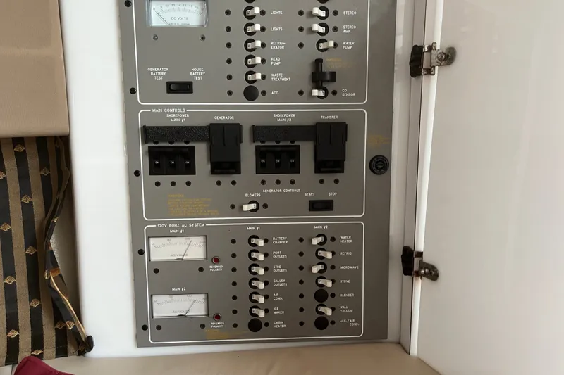 Slide: The Image of Electrical control panel on a 1997 Formula 34 Performance Cruiser boat. - 14