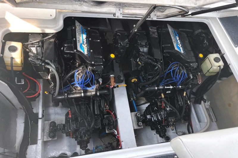 Slide: The Image of Engine compartment of a 1997 Formula 34 Performance Cruiser with MerCruiser engines. - 29