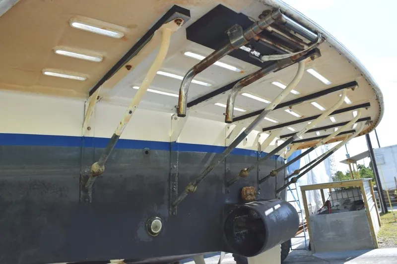 Slide: The Image of Fiberglass swim platform, fold up swim ladder, stern thruster and underwater light - 90
