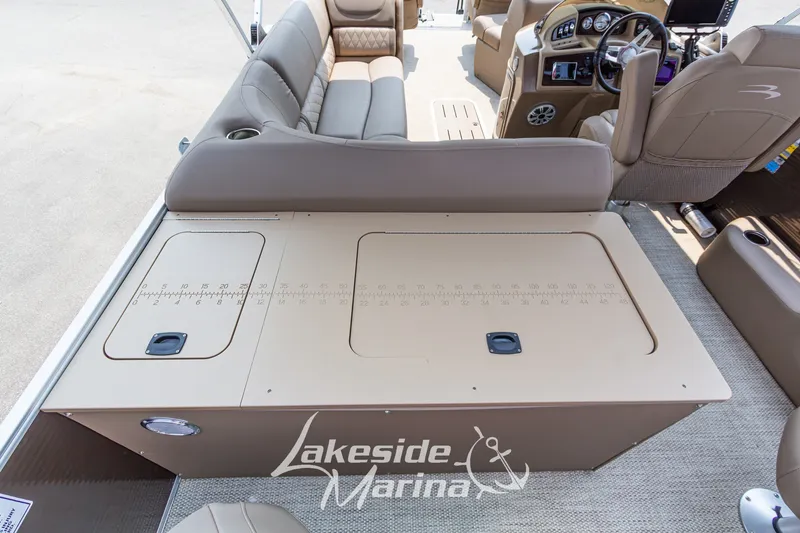 Slide: The Image of 2017 Bennington 22 GFS boat interior with seating and dashboard, showcased by Lakeside Marina. - 37