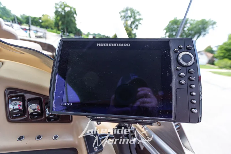 Slide: The Image of Humminbird Helix 9 fish finder on 2017 Bennington 22 GFS boat dashboard. - 27