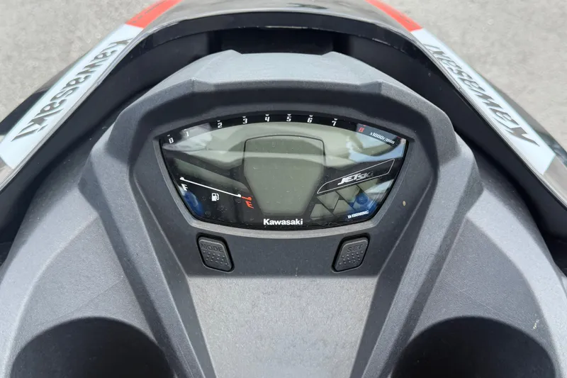 Slide: The Image of Dashboard of a 2024 Kawasaki Jetski STX 160X, featuring digital display and controls. - 19