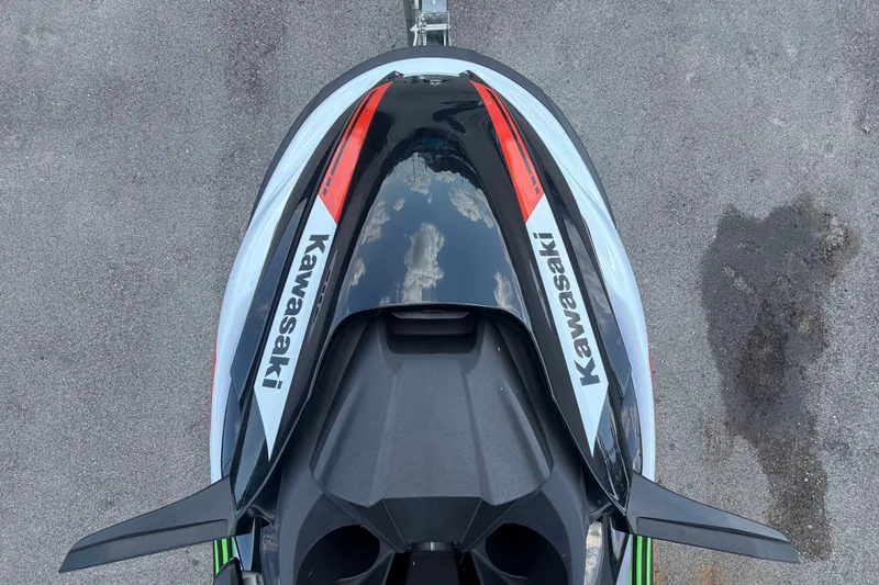 Slide: The Image of Top view of a 2024 Kawasaki Jetski STX 160X, showcasing sleek design and branding. - 20