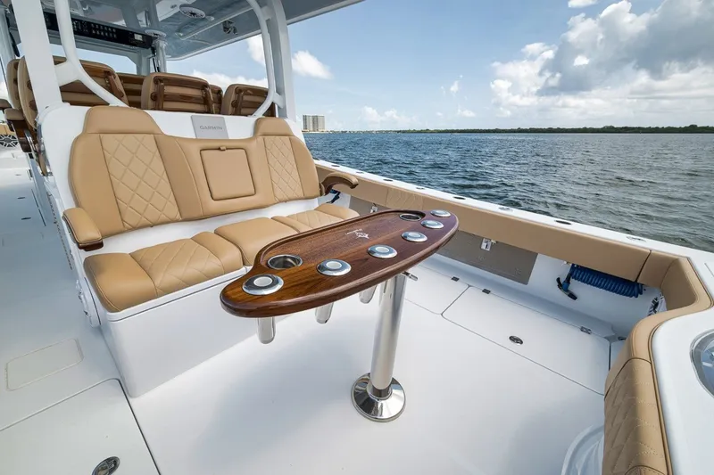 Slide: The Image of Luxurious seating area on a 2026 Freeman 42LR boat with ocean view. - 87