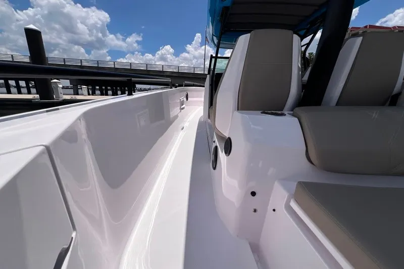 Slide: The Image of 2023 Axopar Brabus 37 Sun-Top boat interior with sleek seating and modern design. - 25