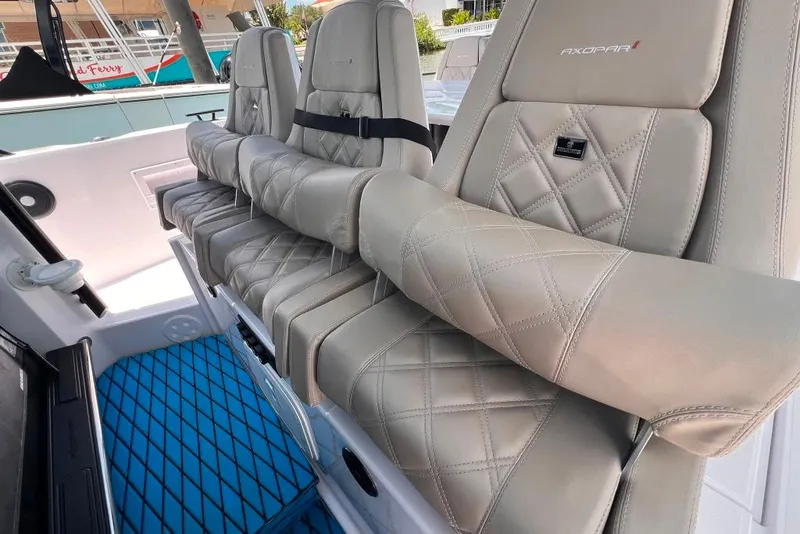 Slide: The Image of Luxurious seating on 2023 Axopar Brabus 37 Sun-Top with diamond-stitched upholstery. - 40