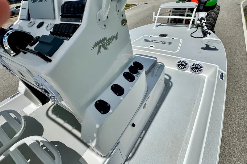 Slide: The Image of 2021 SCB R24 boat dashboard with Garmin electronics and sleek design. - 15