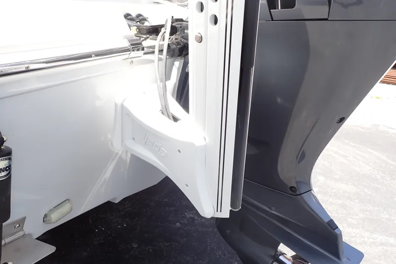 Slide: The Image of 2019 Sailfish 245 DC boat engine and transom detail. - 111
