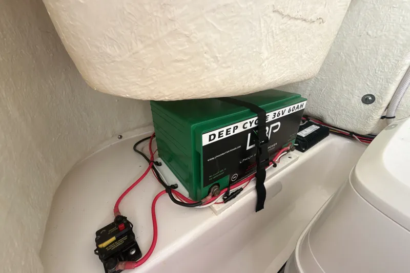 Slide: The Image of Deep cycle battery installation in 2023 Tidewater 232 CC Adventure boat. - 22