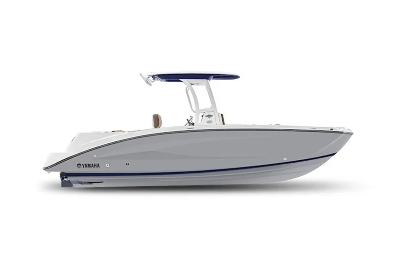 The Image of 2026 Yamaha Boats 252 FSH Sport, sleek design, side view, white and blue accents. - 0