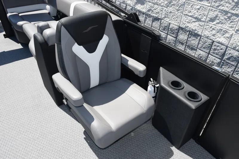 Slide: The Image of Luxury seating on 2026 Evotti 523QL boat with cup holders and modern design. - 12