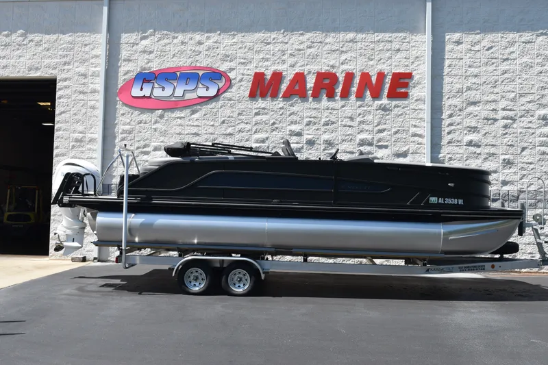 The Image of Evotti 523QL 2026 pontoon boat on trailer at GSPS Marine dealership. - 1