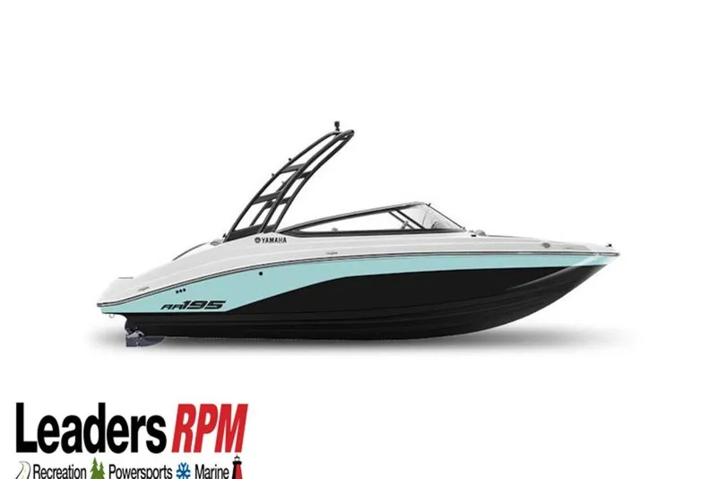 The Image of 2026 Yamaha Boats AR195, sleek design, side view, Leaders RPM logo. - 1