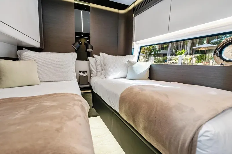 Slide: The Image of Luxurious twin cabin interior of 2024 Azimut S8 yacht with modern design. - 23