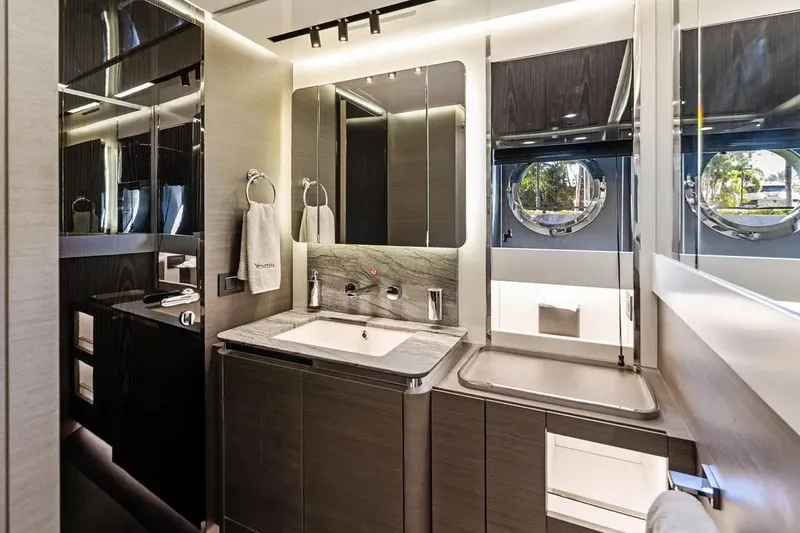 Slide: The Image of Luxurious bathroom interior of 2024 Azimut S8 yacht with modern fixtures and elegant design. - 17