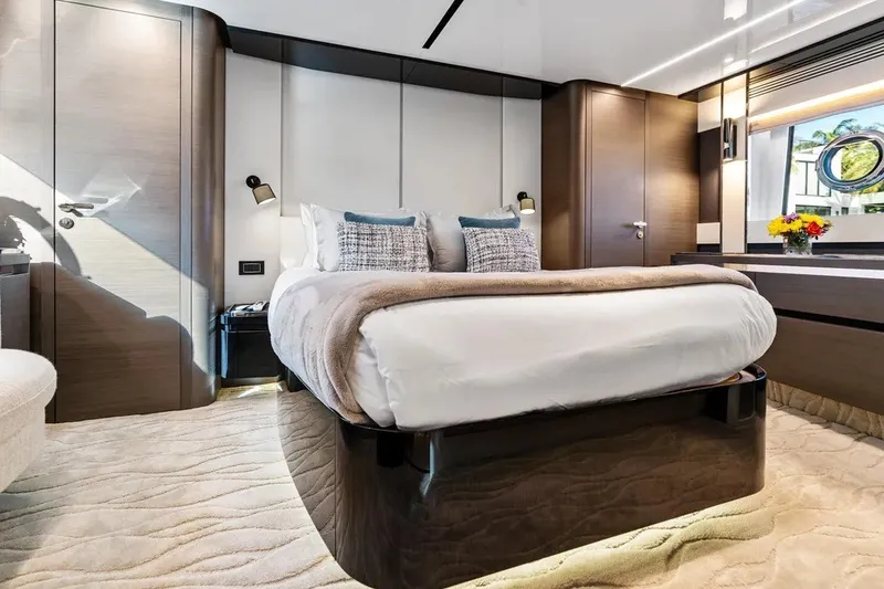 Slide: The Image of Luxurious bedroom interior of 2024 Azimut S8 yacht with modern design and elegant furnishings. - 20