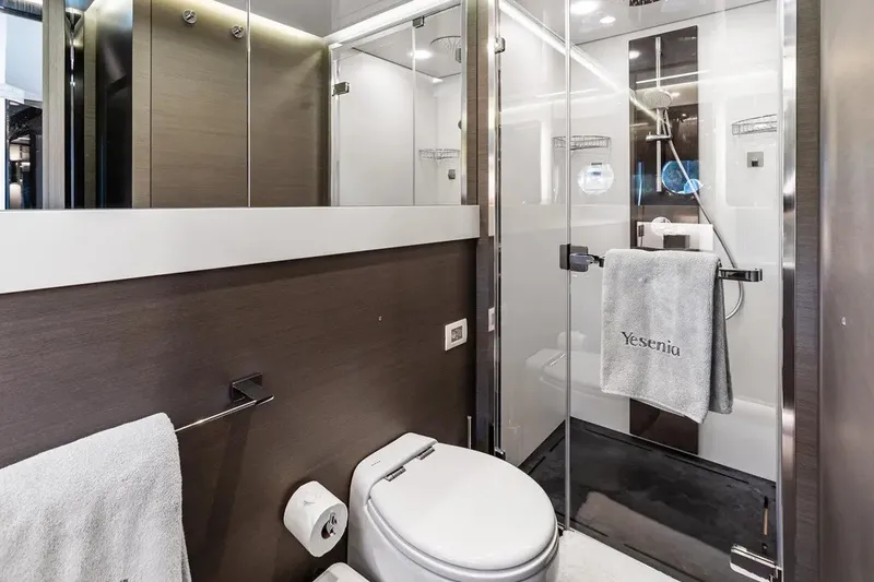 Slide: The Image of Luxurious bathroom in 2024 Azimut S8 yacht with modern shower and elegant fixtures. - 37
