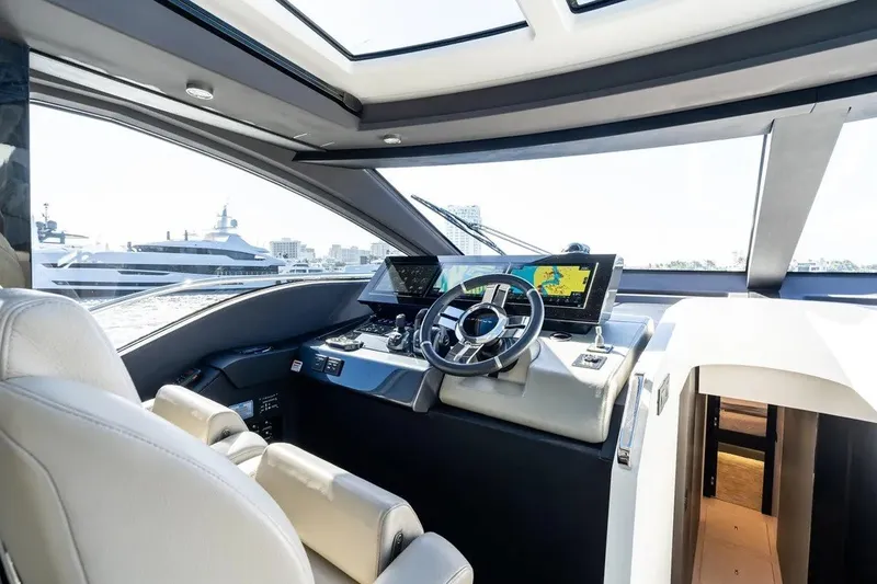 Slide: The Image of Luxurious 2024 Azimut S8 yacht cockpit with modern navigation system and panoramic views. - 39