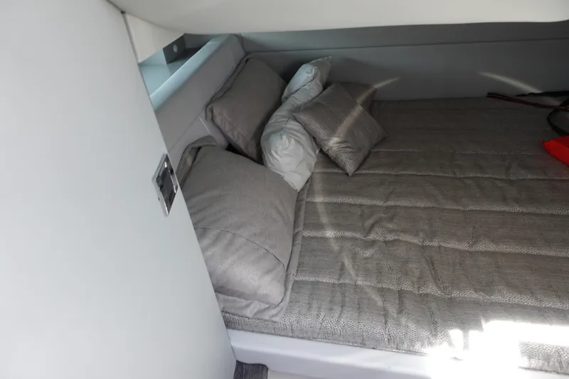 Slide: The Image of Interior cabin of 2022 Formula 380 Super Sport Crossover OB with cozy bedding. - 27