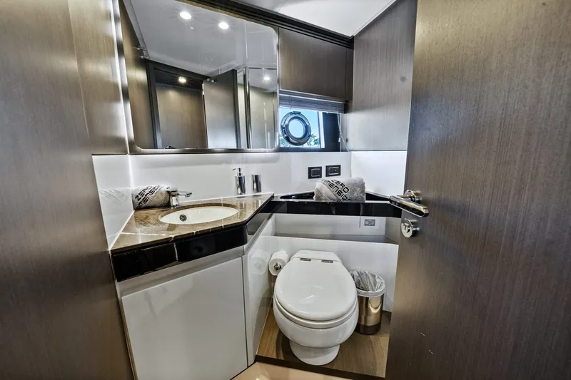 Slide: The Image of Luxurious bathroom in 2018 Azimut S7 yacht with modern fixtures and elegant design. - 38