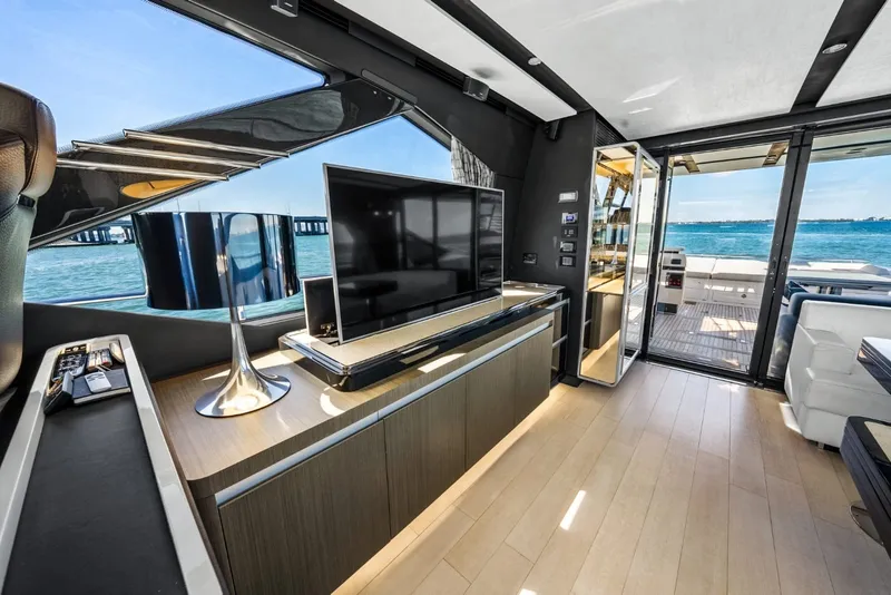 Slide: The Image of Luxurious interior of 2018 Azimut S7 yacht with modern decor and ocean view. - 34