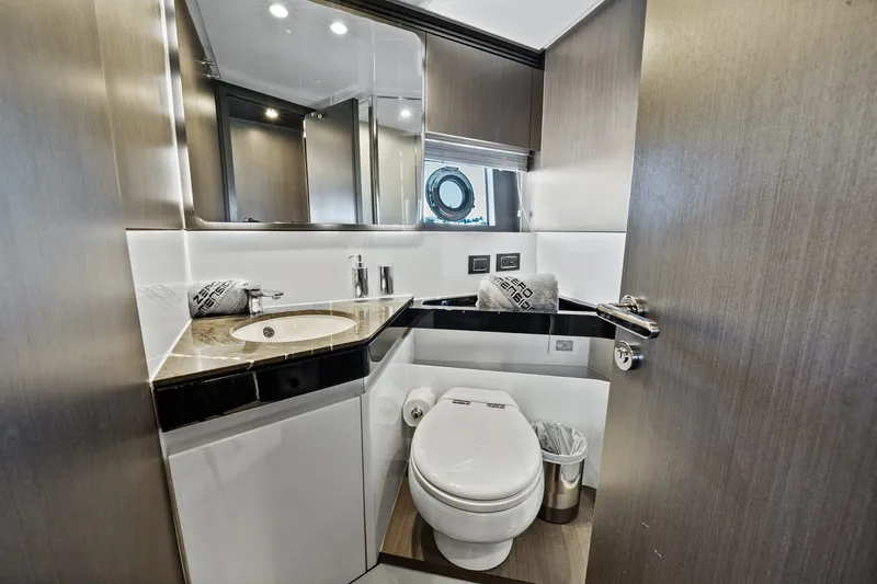 Slide: The Image of Luxurious bathroom in 2018 Azimut S7 yacht with modern fixtures and elegant design. - 12